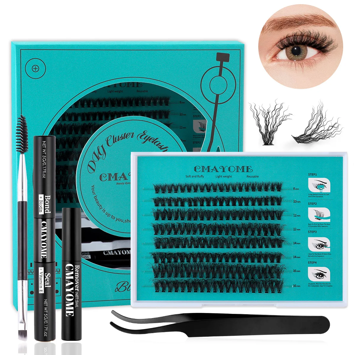 

160Clusters Wool Curl False Eyelash Set Dense Fluffy With Tweezer Mascara For Eyelashes Extension