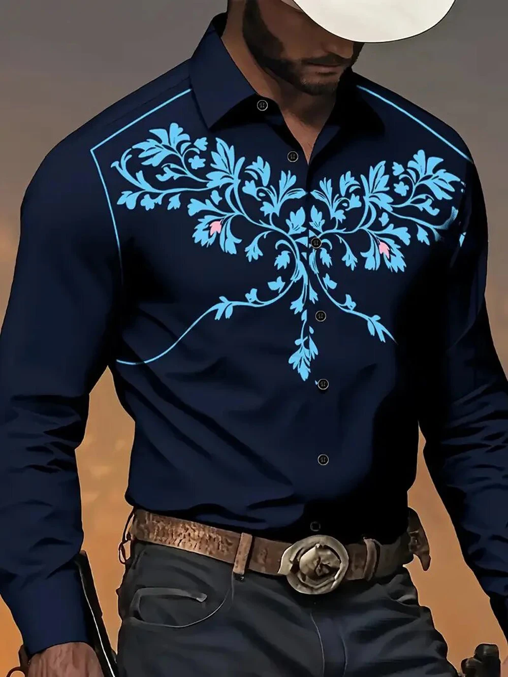 

Men's American Country Theme Pattern Printed Shirt Hawaii Beach Vacation Soft Long-sleeved Clothes Street Casual Tops for You