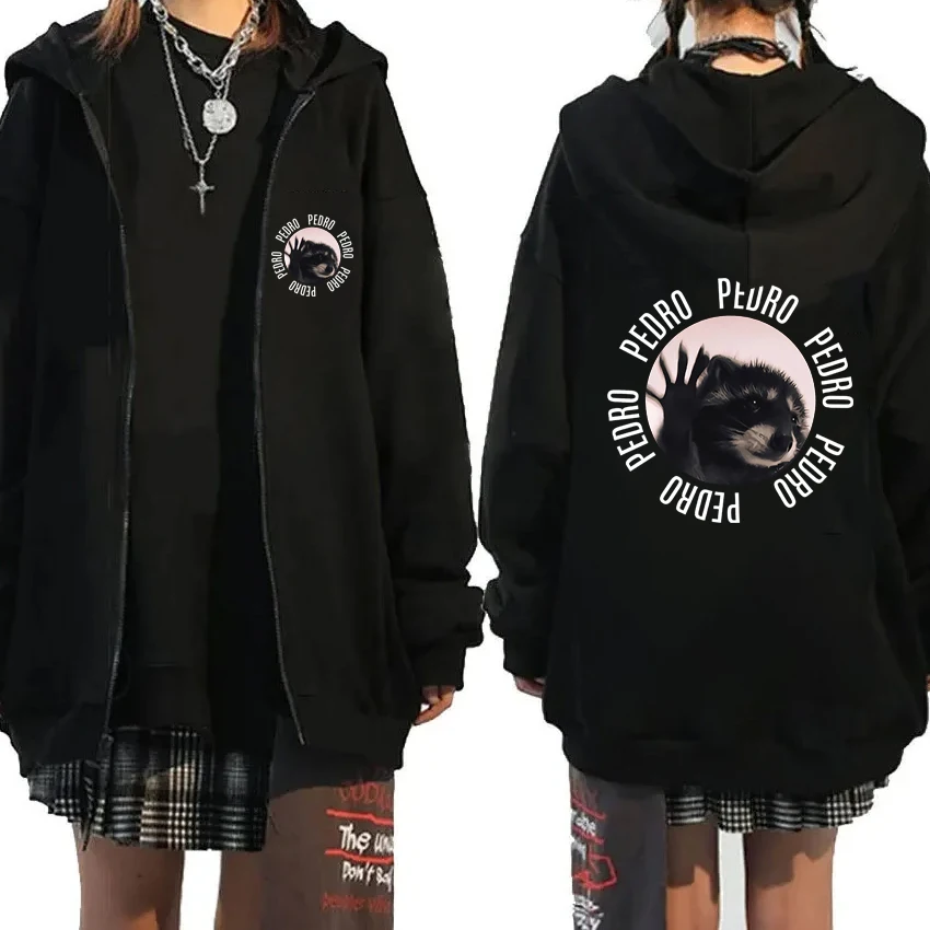 Sudadera con capucha para hombre y mujer, abrigo Unisex de alta calidad con cremallera, estampado de Peter Pedro Dancing Raccoon Meme, estilo harajuku, informal y divertido