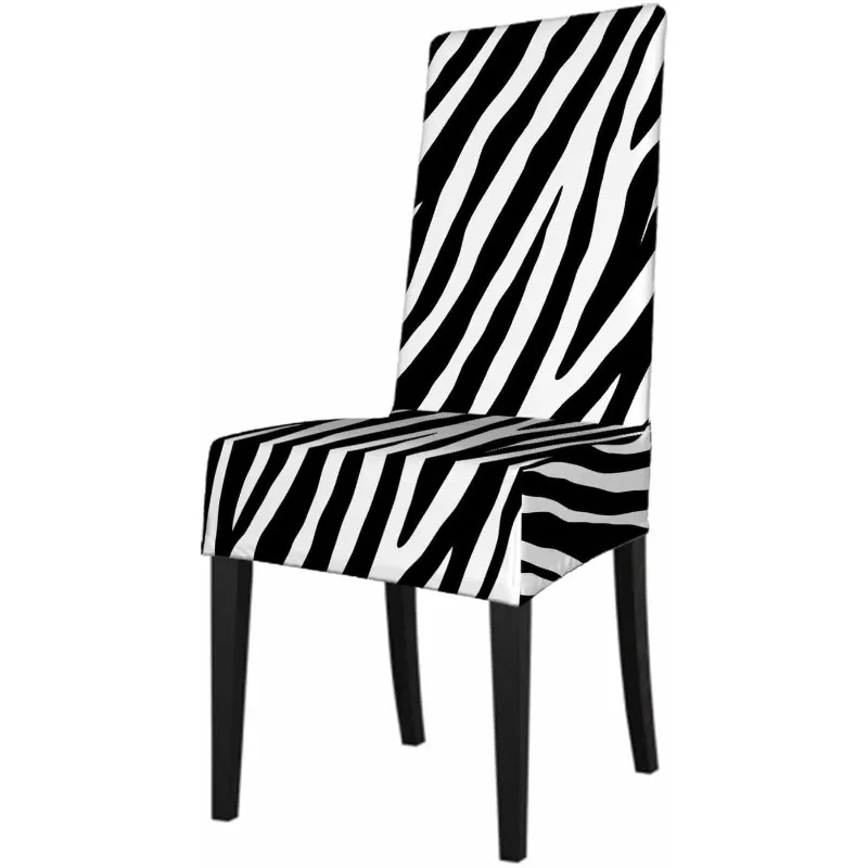 Zebra Skin Pattern Dining Room Chair Covers Classic Repeated Black White Stripes Short Stretchable for Home Restaurant Banquet