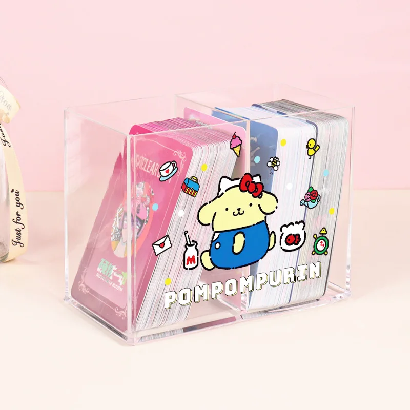 Sanrio Kuromi Small Card Storage Box Hello Kitty My Melody Girl Heart Cute Cartoon Transparent Makeup Storage Box Gift for Kids