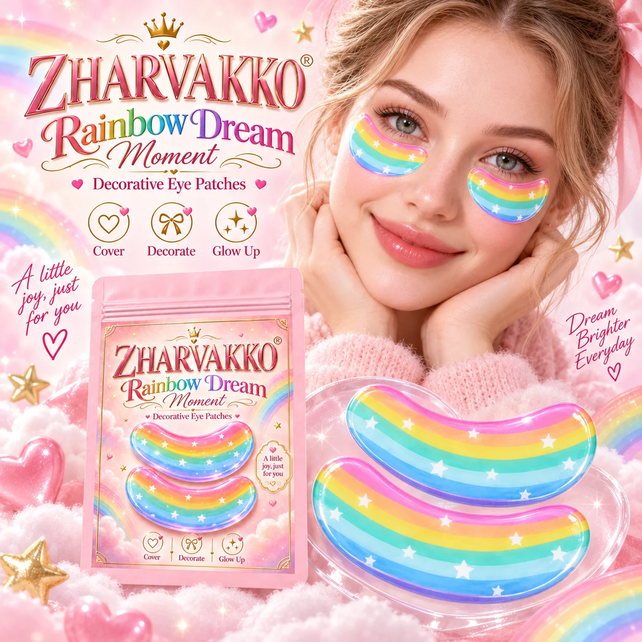 4/8pcs Pastel Gradient Star Decorative Eye Patches, Glossy-Look Stripes, Dreamy Festival Makeup, Selfies & Kawaii Style