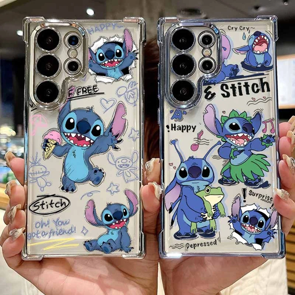 Cartoon Lilo & Stitch For Samsung S26 S25 Edge S24 S23 S22 S21 S20 FE Ultra Plus Lite Plating Anti-Fall Phone Case
