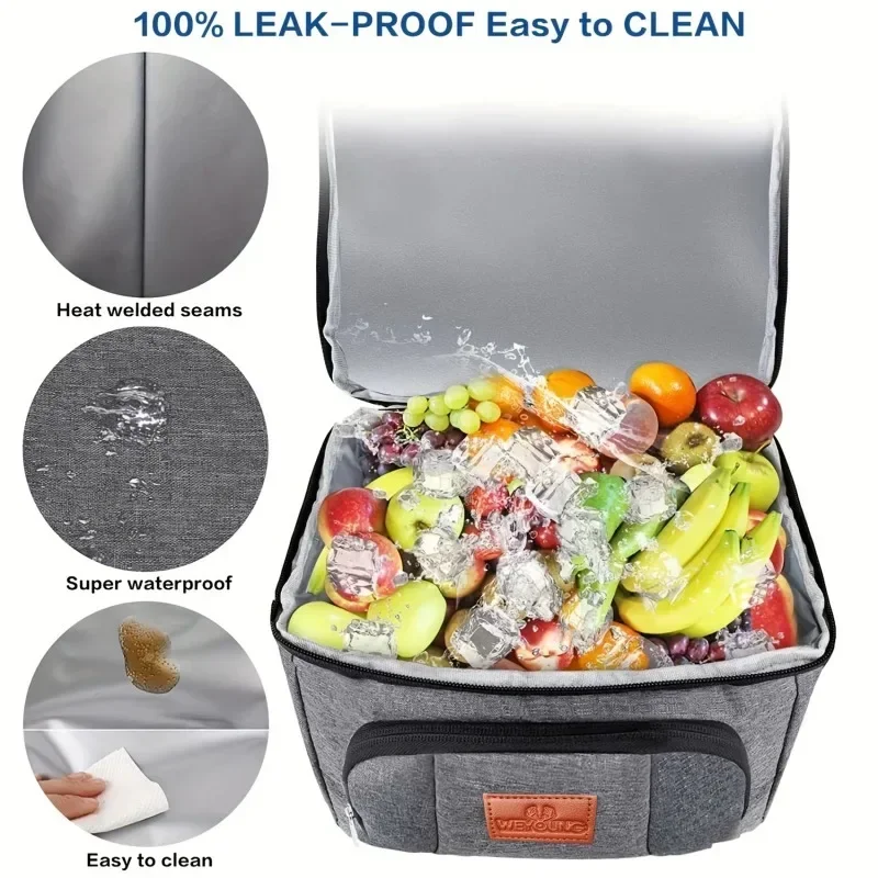 Isolierte Doppelschicht-Kühltasche - Große Kapazität Lunchbox für Frauen/Männer, auslaufsichere Picknick- und Schultasche mit verstellbarem Riemen – Detail 5