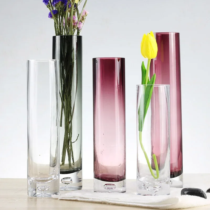 Transparent Straight Glass Vase Bottle Bottom Bubble, Multi-Color Flower Vases, Terrarium Container Bottle, Wedding Decor