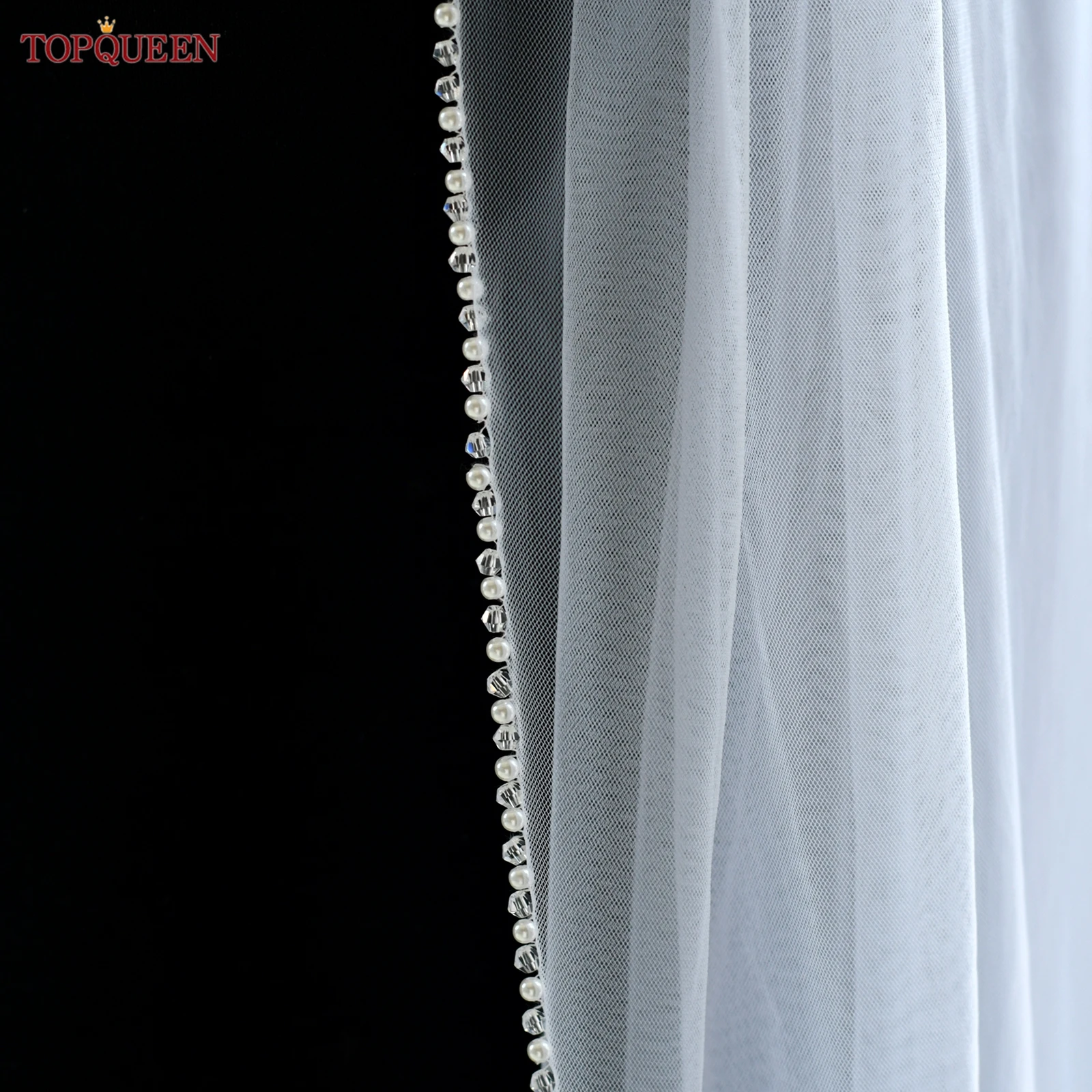 

TOPQUEEN V34 Новая свадебная фата с кристаллами и бисером, короткая фата со блестящими стразами, белая молочно-белая с расческой, настраиваемая