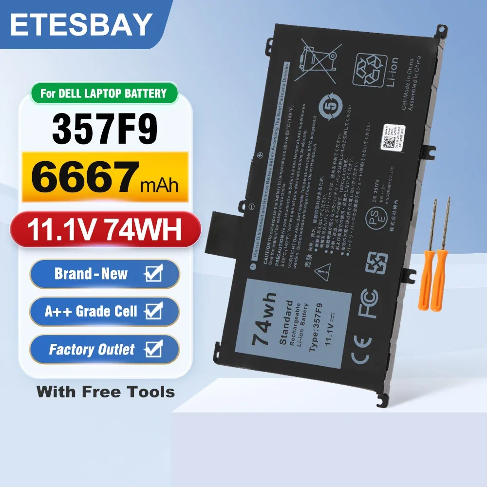 ETESBAY 357F9 0GFJ6 Laptop Battery For Dell Inspiron 15 7559 7000 7557 7567 7566 5576 5577 P57F P65F INS15PD-1548B 11.4V 74WH