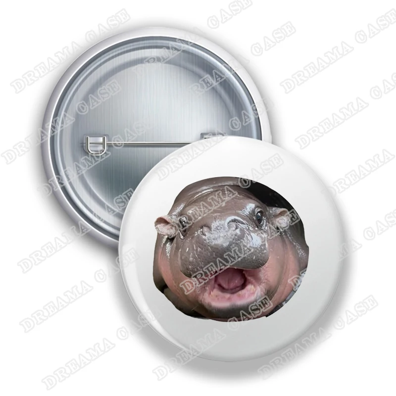 Emblemas redondos engraçados de hipopótamo para acessórios Moo Deng Meme botão broche pinos fãs amigos presentes