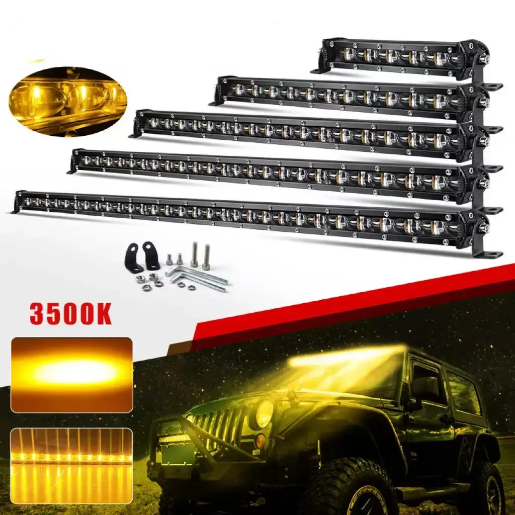 

HAOLIDE 38INCH Single Row Truck LED Light Bar Projection Light Bar Work Spotlight Car Off Road SUV 3000K Driving Fog Lights