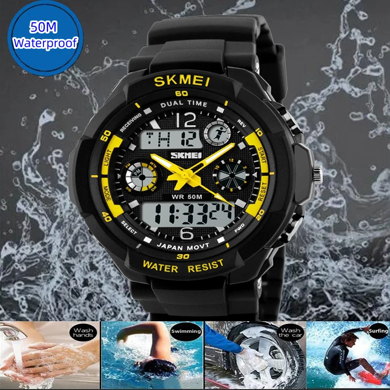 Skmei-relojes deportivos digitales para niños y niñas, reloj de pulsera electrónico, resistente al agua, Led, doble horario, Masculino