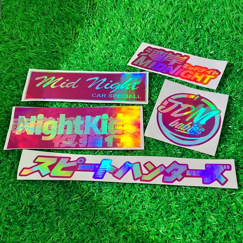 Holographic Pink JDM Style Sticker Waterproof Vinyl Decal for Car Window Rear Windshield Motorcycle Fuel Tank Scooter Decor
