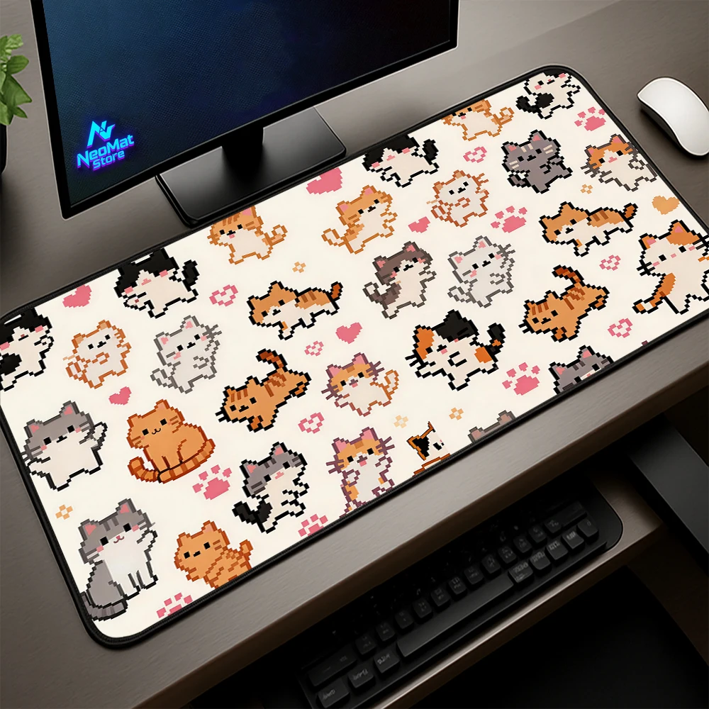 Pixel Kawaii Mouse Mat Gaming Laptop Gamer Big Cat 900x400 Pattern Cute Desk Soft Accessories Mousepad Extended Mousemat