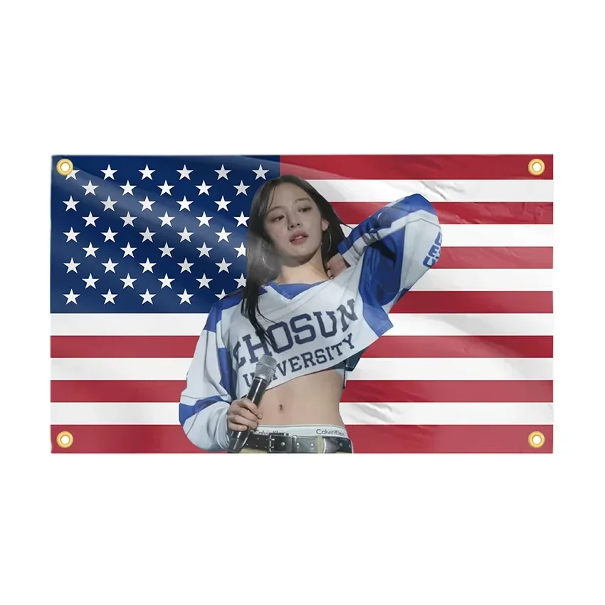 Minji Bunnie American Flag New Kpop Jeans Gift Funny Tapestry 3x5 FT Four Grommets For College Dorm Room Guys Man Cave Bedroom