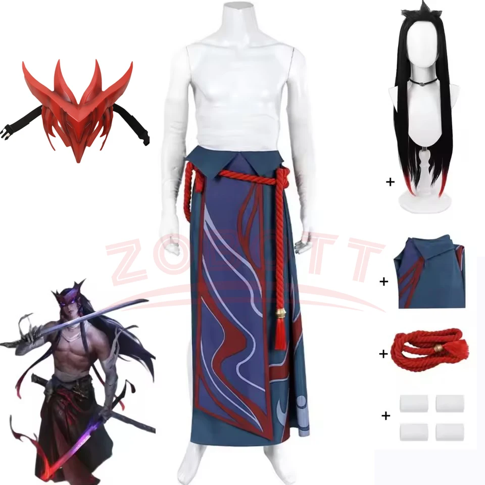 Game LOL Unforgotten Yone Cosplay Costume Wig Skirt Strap Straps Uniform Full Set Adult Man Woman Carnival Halloween Suit