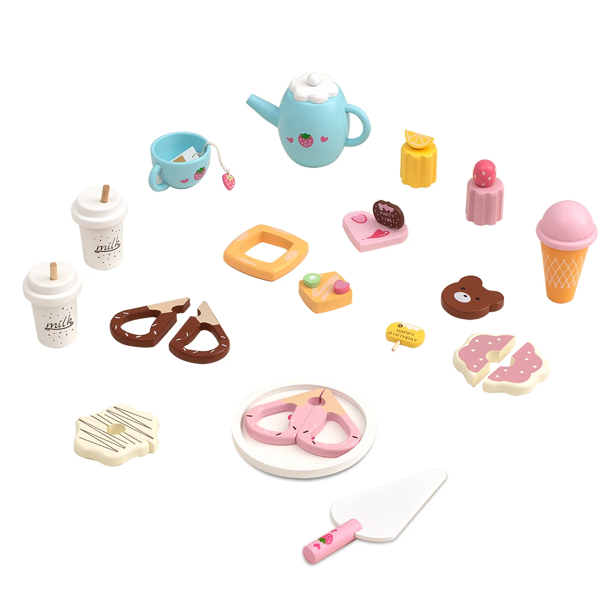 Holz Nachmittagstee-Set Spielzeug Rollenspiel Essen Lernen Rollenspiel Frühes Lernspielzeug für Kleinkinder Kuchen Kinder Geschenke