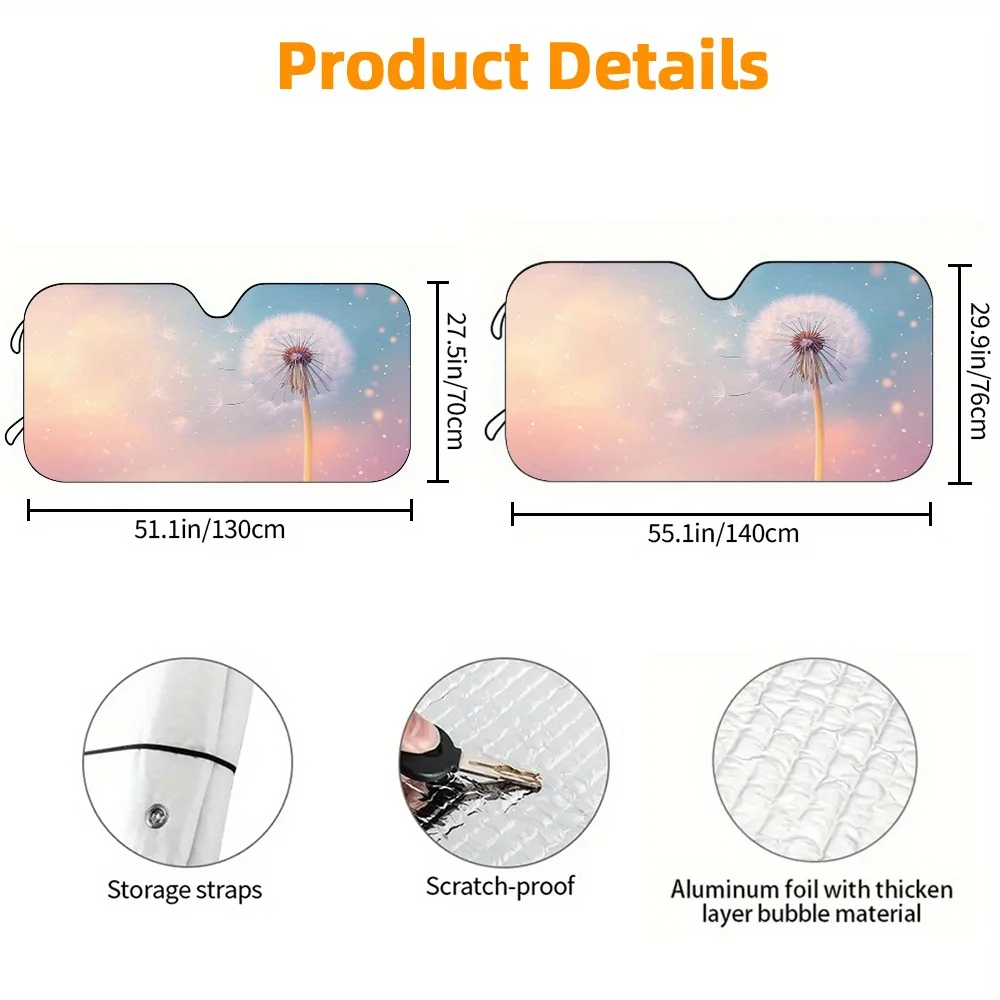 A Car Sunshade Featuring A Dreamy Dandelion Design, High-Definition Printed Sun Visor For The Front Windshield, Blocks Sunlight,