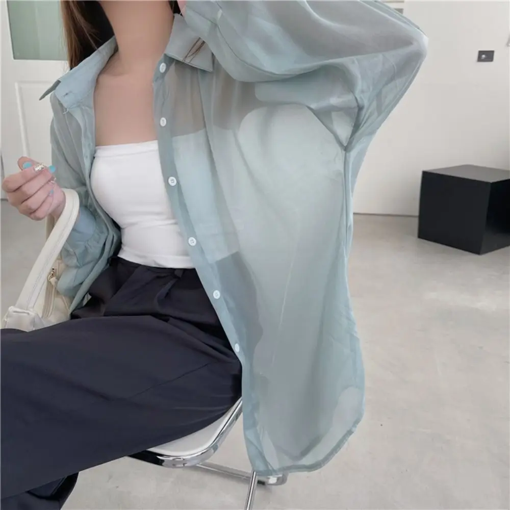 Casual Chiffon Women Shirt Blouse Solid Color Sun Protection Long Sleeve Top Thin Outerwear Female Loose Cardigan