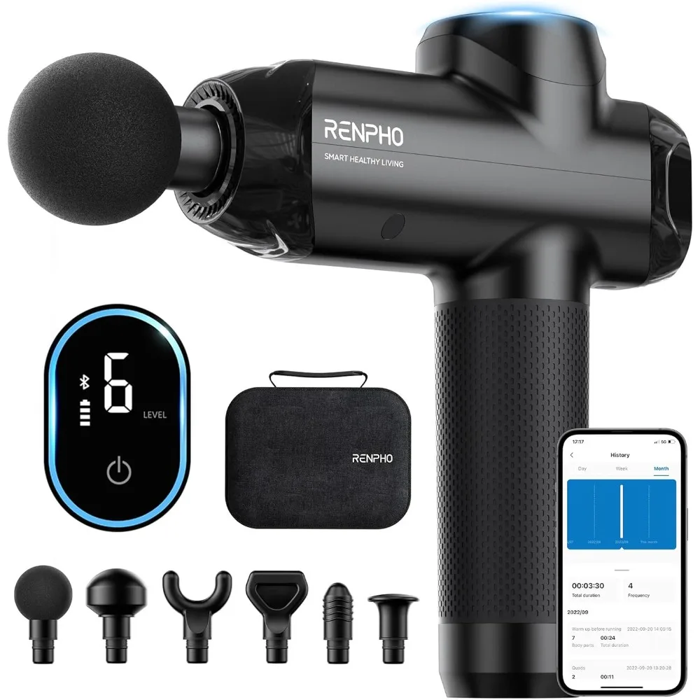

RENPHO Massage Gun Deep Tissue with Bluetooth, Percussion Muscle Massage Gun with 12mm Amplitude for Athletes, Portable Electric