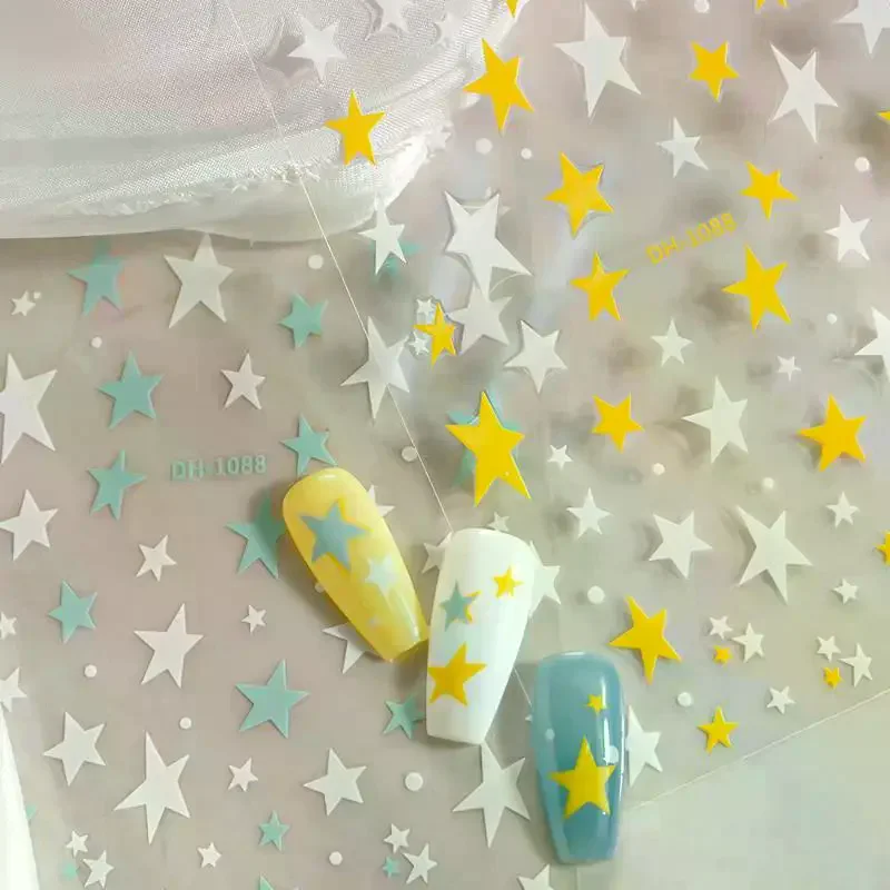 3D Irregular Star Nail Decals Effect Blue And White Pentagram Nail Decals Adhesive Nail Art Star Stickers DIY Nail Salon
