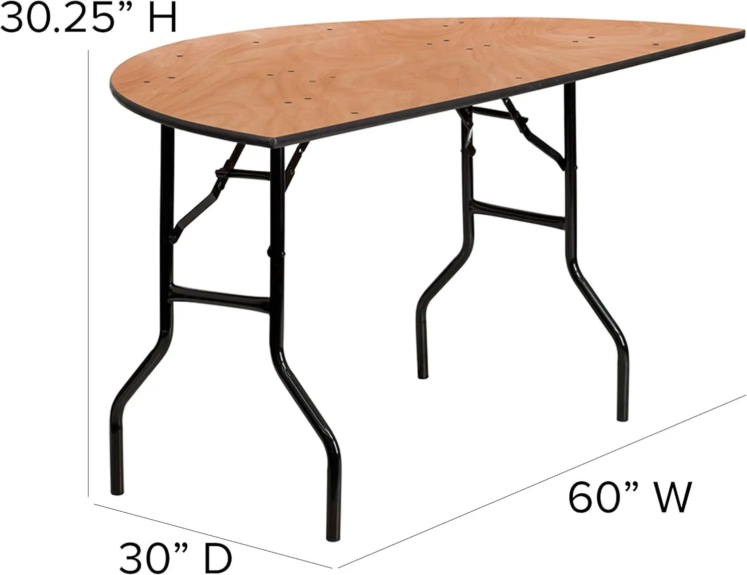 Furman 5フィート半円形折りたたみテーブル、ポータブル木製宴会テーブル、ナチュラル/ブラック