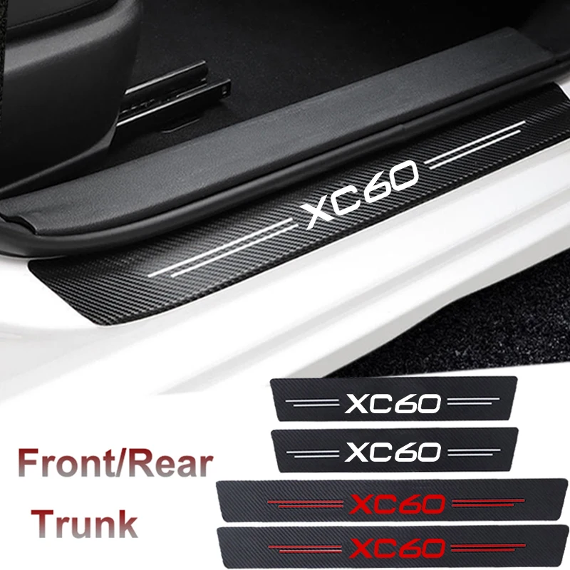 for Volvo XC60 Logo Car Interior Door Threshold Stickers Protective Film Carbon Fiber Pedal Guards Trunk Sill Scuff Plate Decals