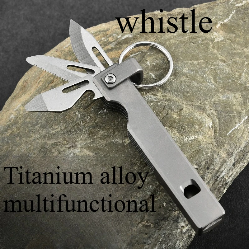 

New Titanium Alloy Mini Multifunctional Whistle Folding Knife Bottle Opener Saw Outdoor Camping Daily Convenient Tool EDC