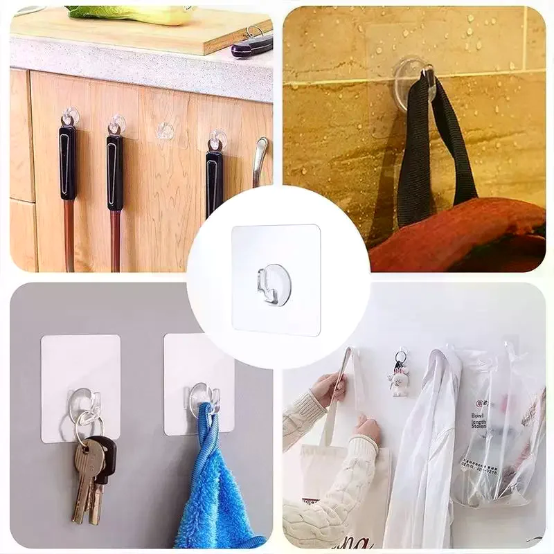 10-Pack No-Drill Adhesive Hooks Solid Plastic Anti-Skid Seamless For Bathroom/Kitchen