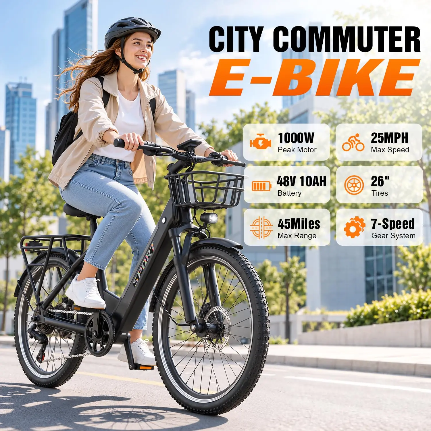 1000W Electric Mountain Bike with Basket for Adults, Customized