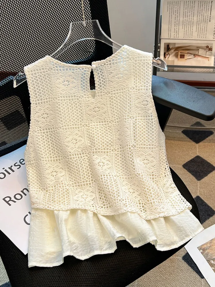   Kolorowa kamizelka na ramiączkach damska letnia bielizna wewnętrzna i na zewnątrz, imitacja dwuczęściowego stroju, łączona, ażurowa, wyszczuplająca, krótki top.