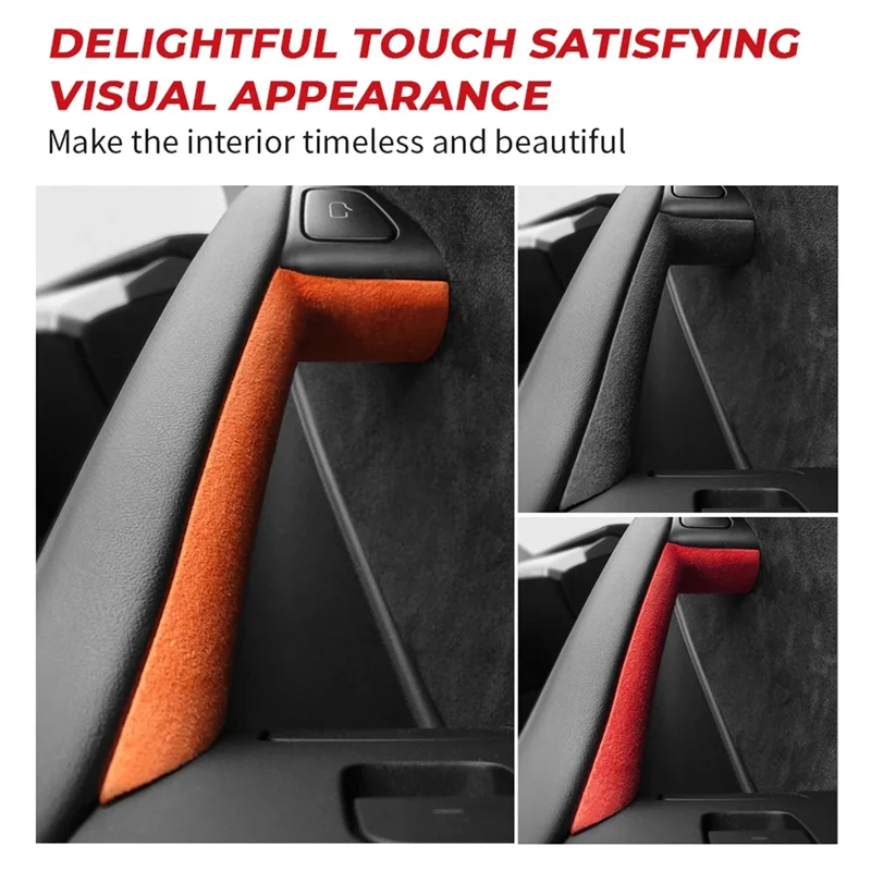 

R1-For Tesla Model 3 Y 2018-2023 Inside Door Handle Sticker Inner Protector Cover Italy Suede Car Interior Red Replacement