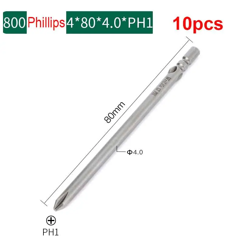 10pcs 80mm Full length Magnetic 800 Round Shank Electric Phillips Screwdriver bit Cross Screwdriver Bits PH00 or PH0 PH1 PH2