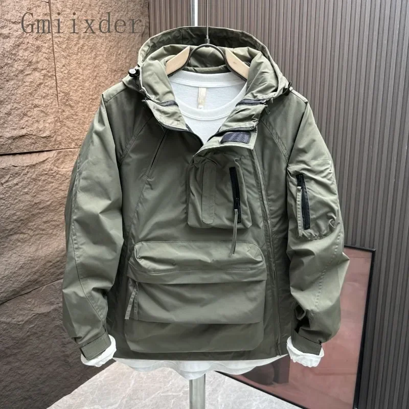 Cargo Cityboy Workwear Hooded Jacket Men's 2023 Spring Autumn Loose Casual Coat Big Zipper Pocket Urban Safari Jacket for Men