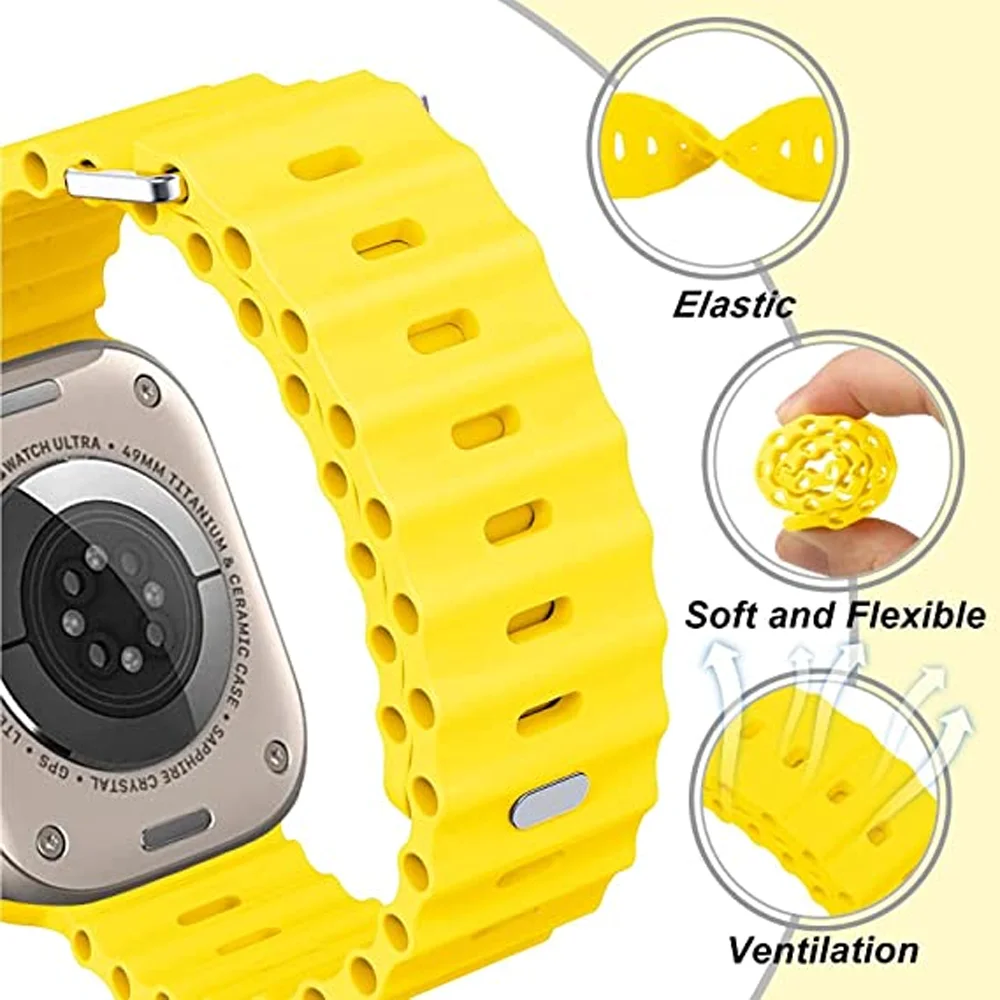 Ocean strap For Apple Watch Ultra 2 Band 49mm 46mm 44mm 45mm 41mm 40 42 Silicone Sport Bracelet iWatch Series 9 10 8 7 SE 6 5 4