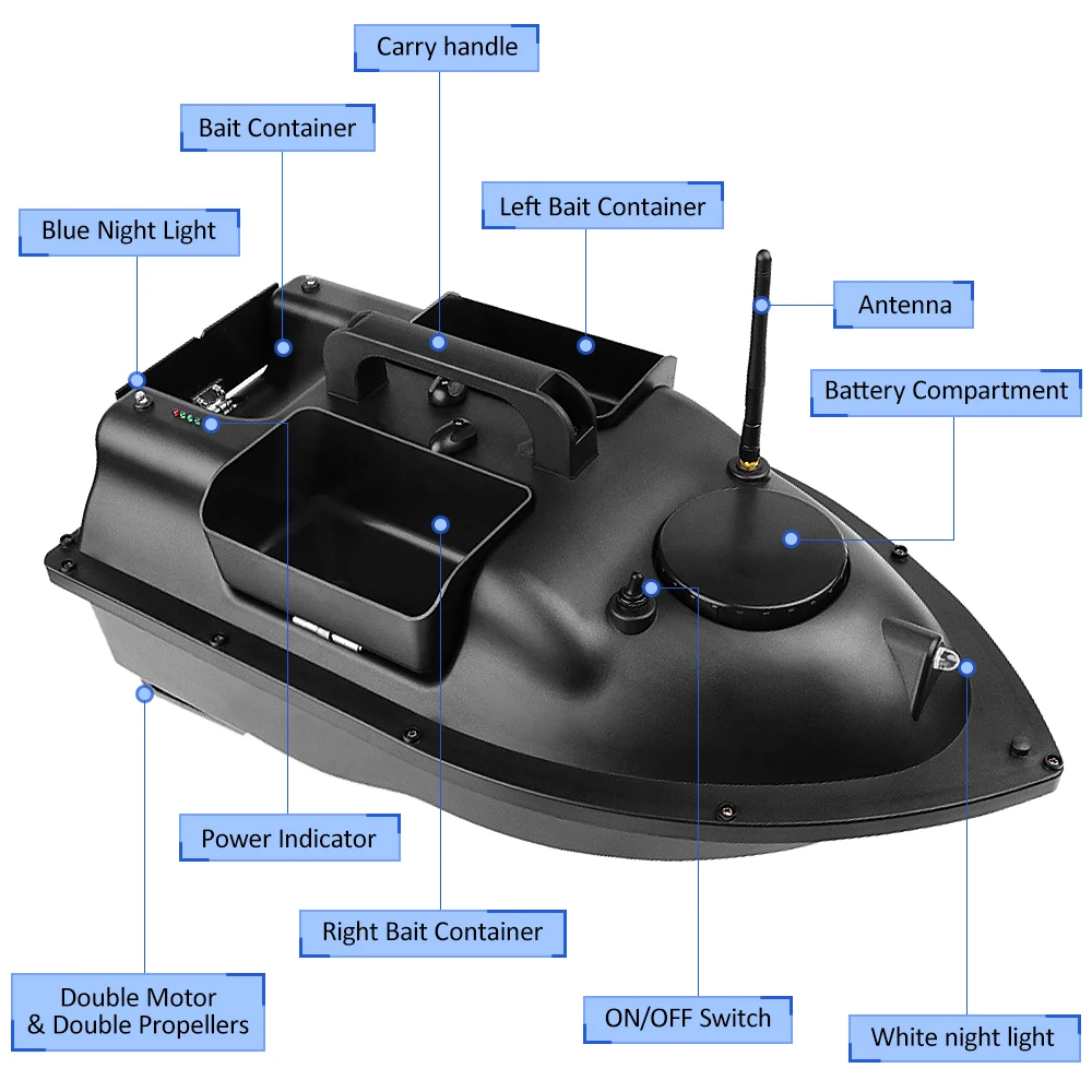 V18GPS 12000/5200mAh Fishing Bait Boat with 3 Bait Containers Wireless Bait Boat Automatic Return Function Remote Range 500m