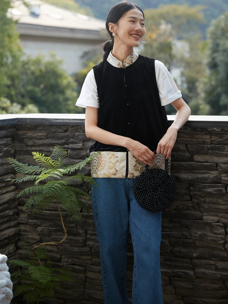 

Жилет женский TAORAN Young Sle в китайском национальном стиле с воротником-стойкой на пуговицах, модный, из искусственного бархата, для ношения под одеждой, стандартный крой.