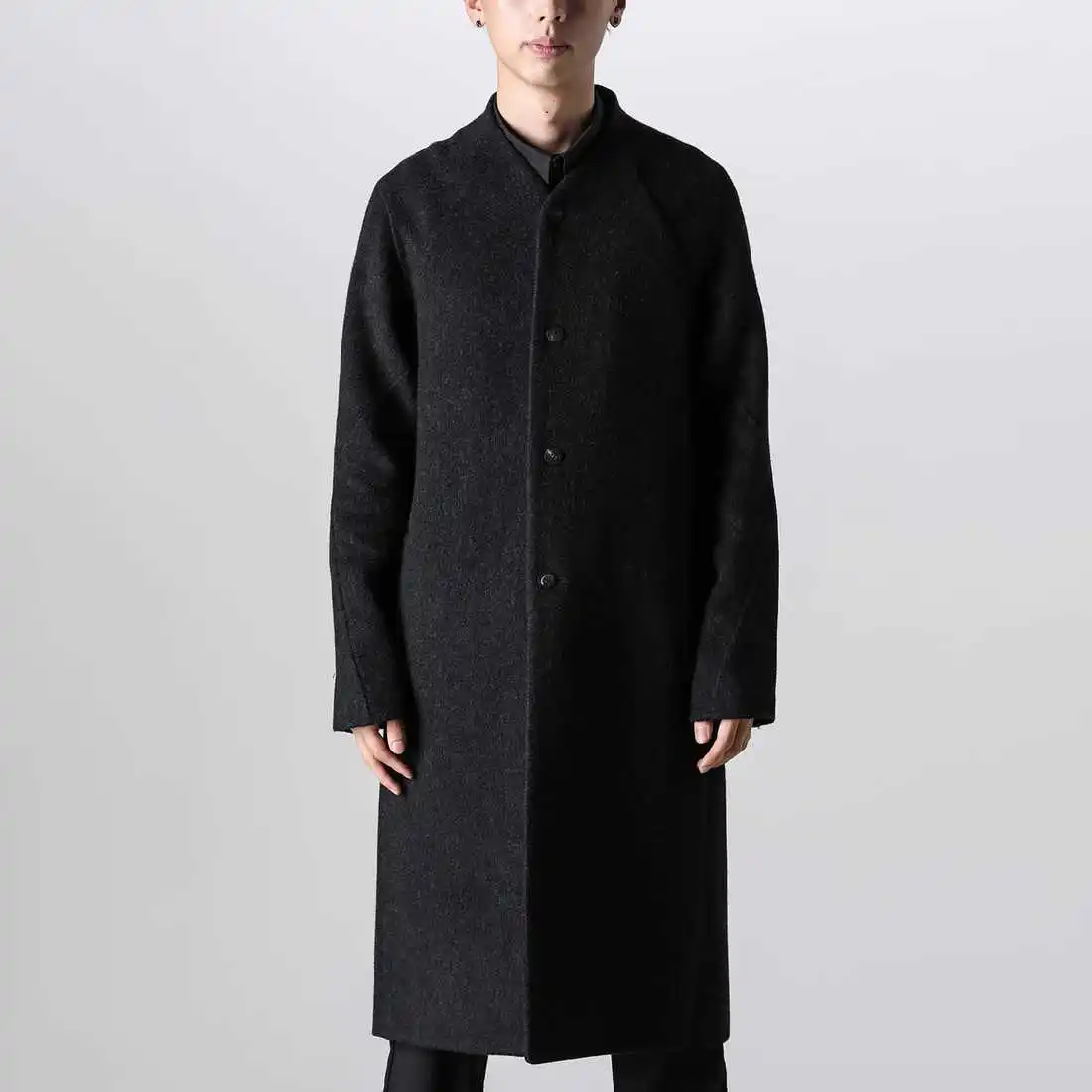 

YOJI OOAK прямое пальто с воротником-стойкой и рукавами реглан, мужское однобортное черное пальто средней длины, модное мужское пальто