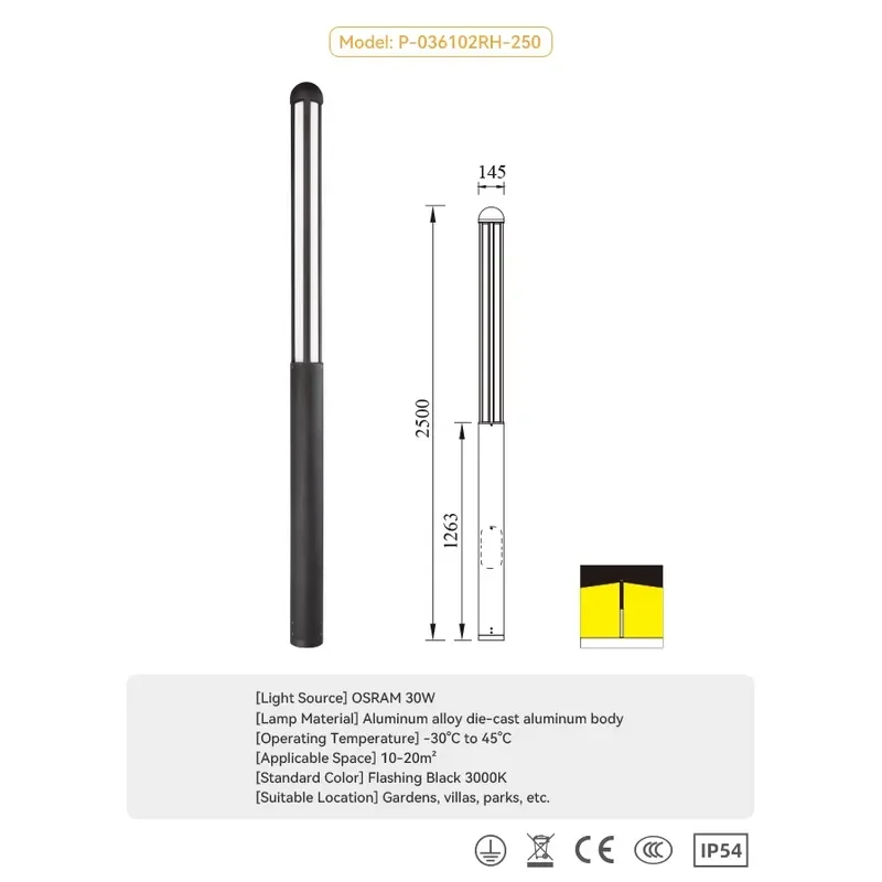 30W Warm White Outdoor Garden Pole Light High Quality LED Street Lamp for Hospital Park Walkway Landscape Lighting
