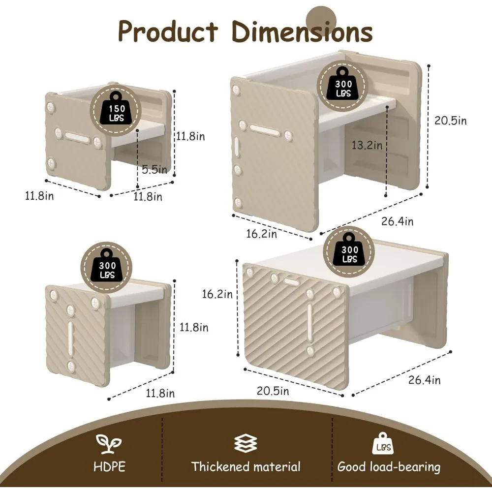 Set meja 2 kursi dan anak, Meja aktivitas 4 in 1 untuk balita anak-anak belajar, bermain, seni, kerajinan, dan kreativitas