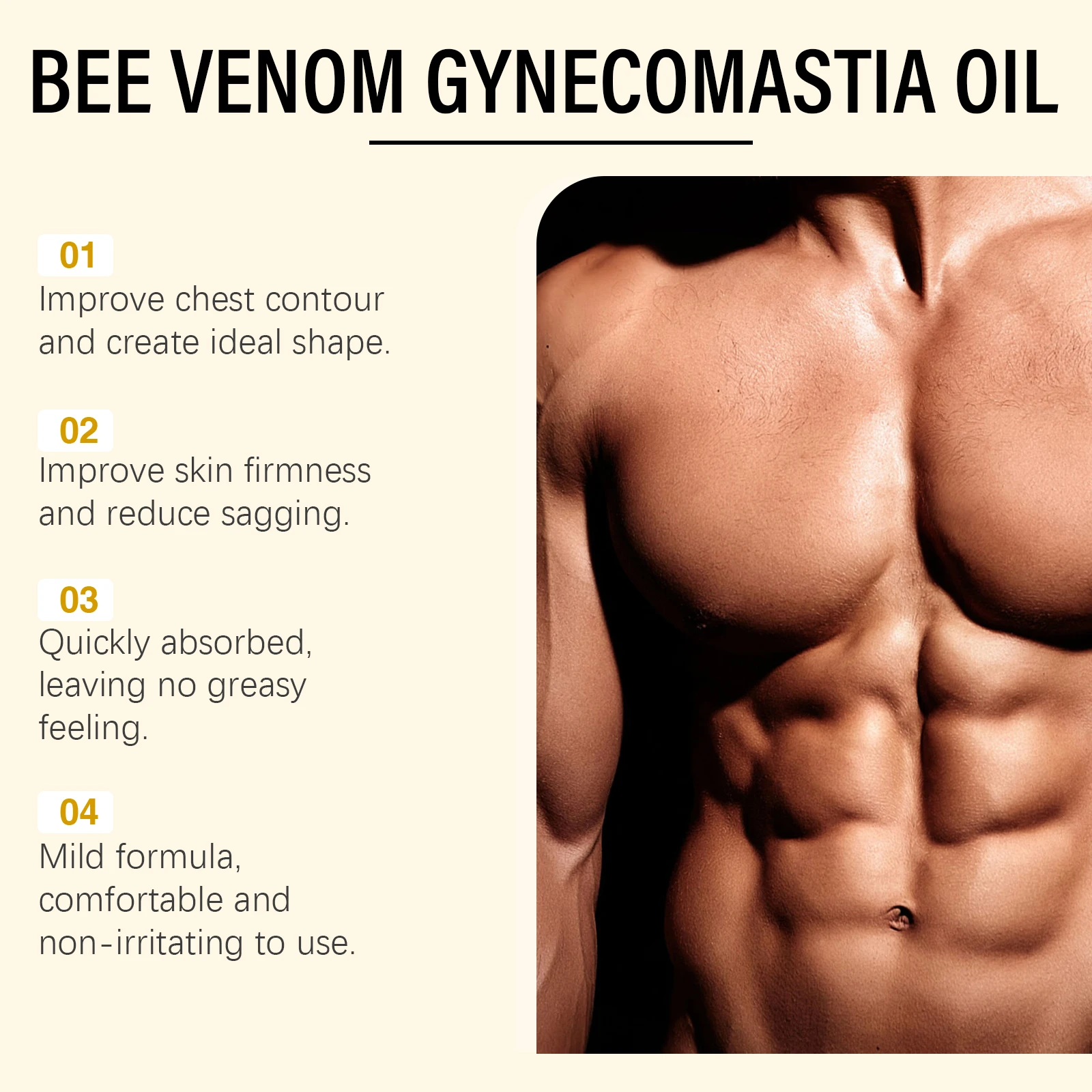 Bee Venom Men's Chest Massage Oil Firming Nourishing Care for Chest Contouring Tightening Elasticity Oil Men's Chest Skin Care