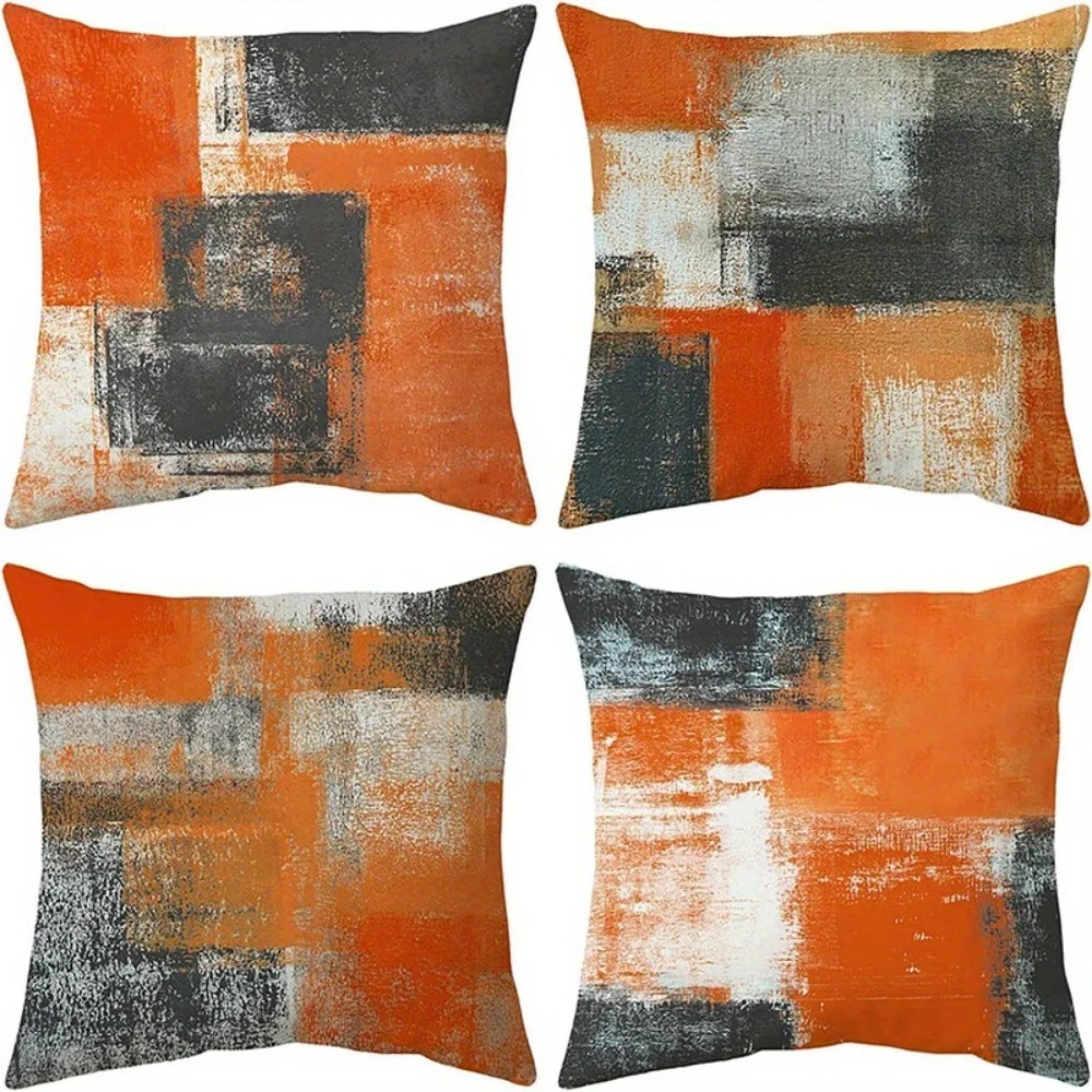 4Pcs Orange Grey Pillow Covers 40x40cm Double-sided Printed Abstract Art Cushion Cases Modern Home Decor No Insert