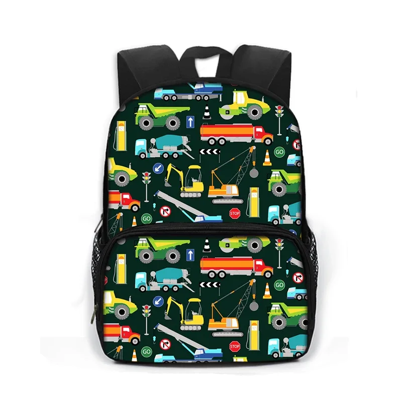 Cartoon Police Car Excavator Print Backpack for Teenagers School Bus Truck Children Daypack Kindergarten Bags Student Book Bag