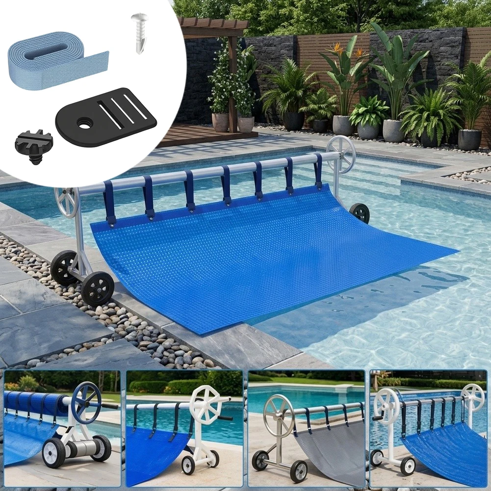Pool Solar Cover Reel Attachment Kit With 8 Straps Plastic Gaskets And Screws For Above Ground Inground Swimming Pool