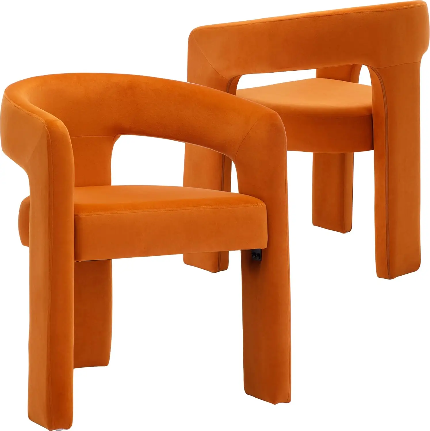 Velvet Modern Dining Chairs Set of 2 Upholstered Barrel Dining Chair Assembled Accent Armchairs Orange