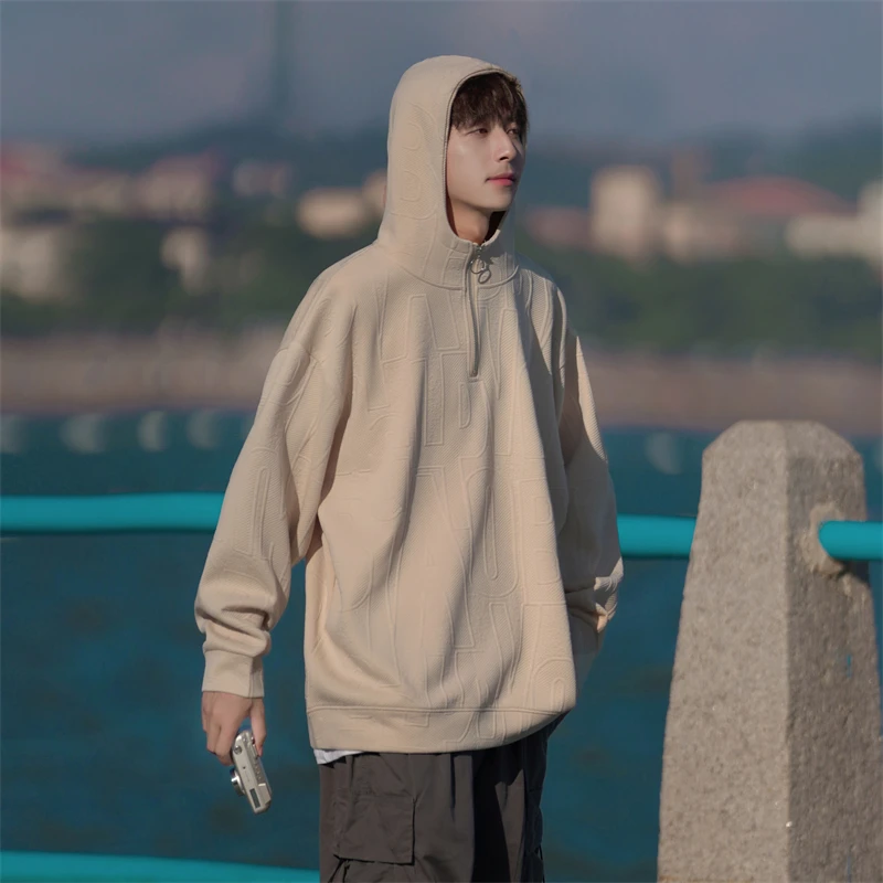 

Loose Men's Hoodie Sweatshirt Zipper Casual Outerwear Spring Autumn New Style Half Zipper Texture Feel Premium Loose Fit