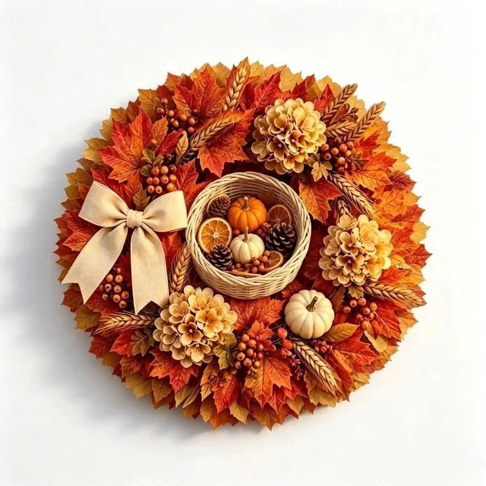 Wooden Harvest Festival Sign Rustic Maple Leaf Harvest Hanging Sign 2D Flat Print Scarecrow Wreath