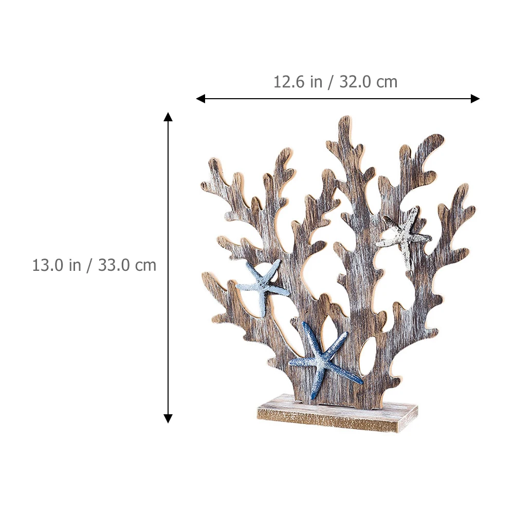 

2 Pcs Coral Tree Ornaments Wooden Statue Decor Ocean Theme Beach Seaside Nautical Home Vintage Craftsmanship Safe Material