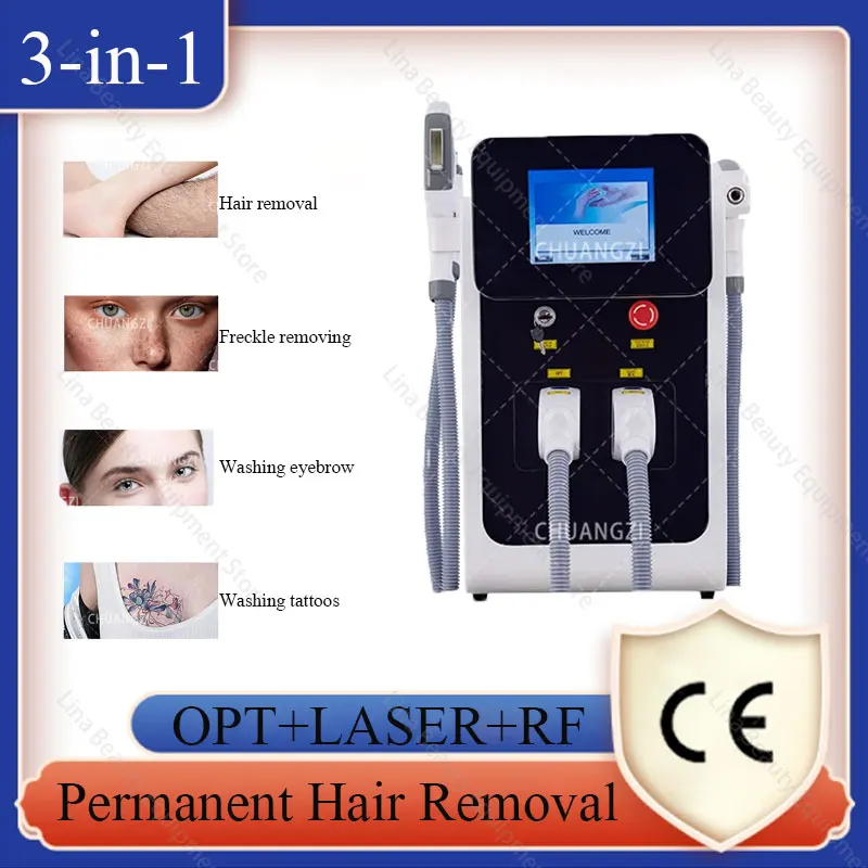 

New 3-in-1 OPT IPL Laser Ice Point Full Body Hair Removal Spot Removal Eyebrow Cleaning Tattoo Removal Commercial Machine