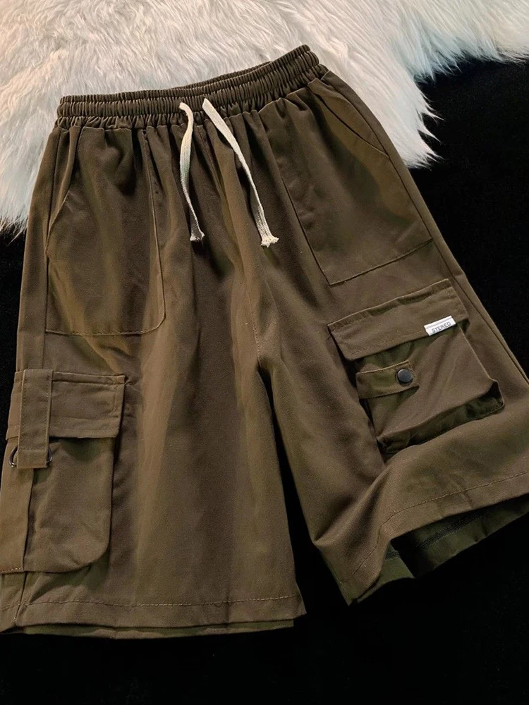 Jmprs-pantalones cortos Cargo Vintage Bf Harajuku para mujer, pantalones cortos de Hip Hop con bolsillos grandes Y2K, ropa de calle suelta de cintura alta, pantalones cortos informales americanos