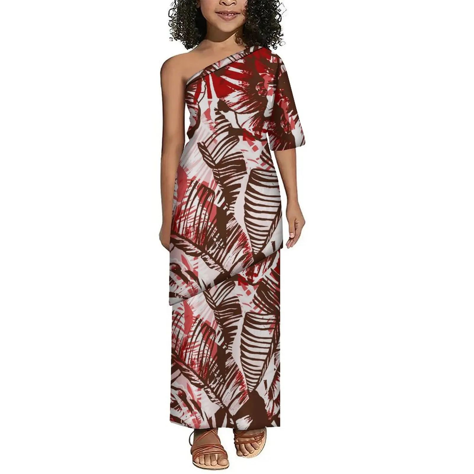

Cute And Playful Girls Dress Puletasi Long Dress Chic Design Diagonal Cut Top Custom Polynesian Traditional Print Pattern