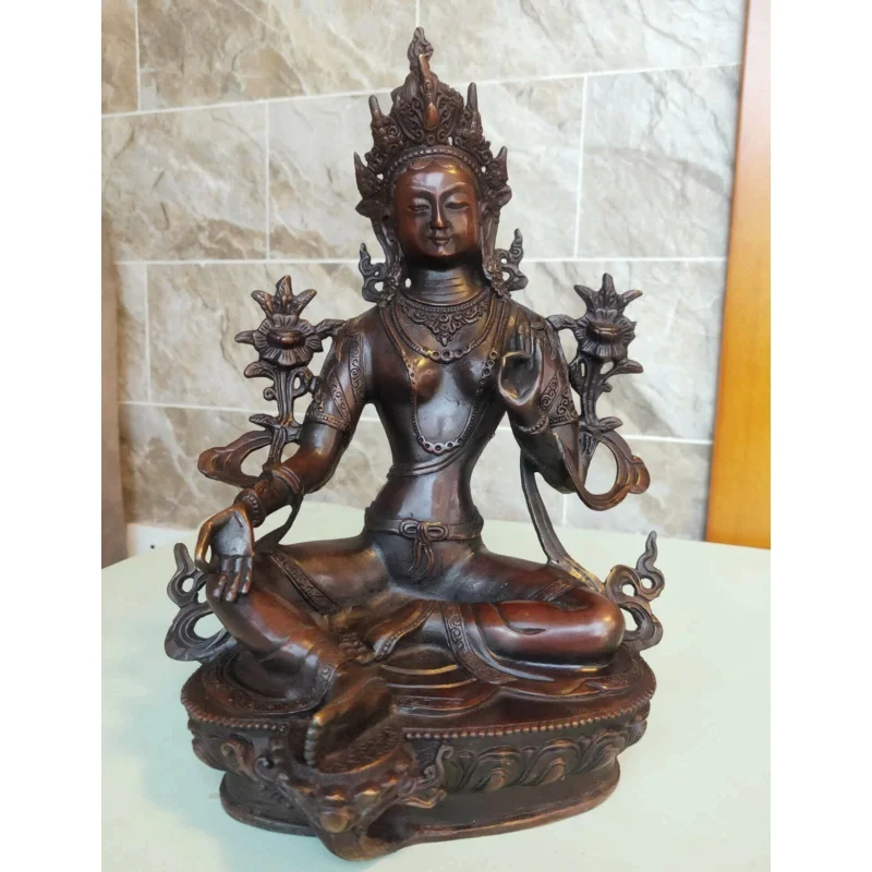 

Antique Bronze green tara Buddha Statue Old Temple God Buddhism Kwan-yin Buda